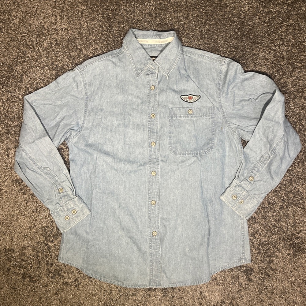 Harley Davidson 100 Years Cotton Shirt Womens L Button‎ Up Long Sleeve Biker Top